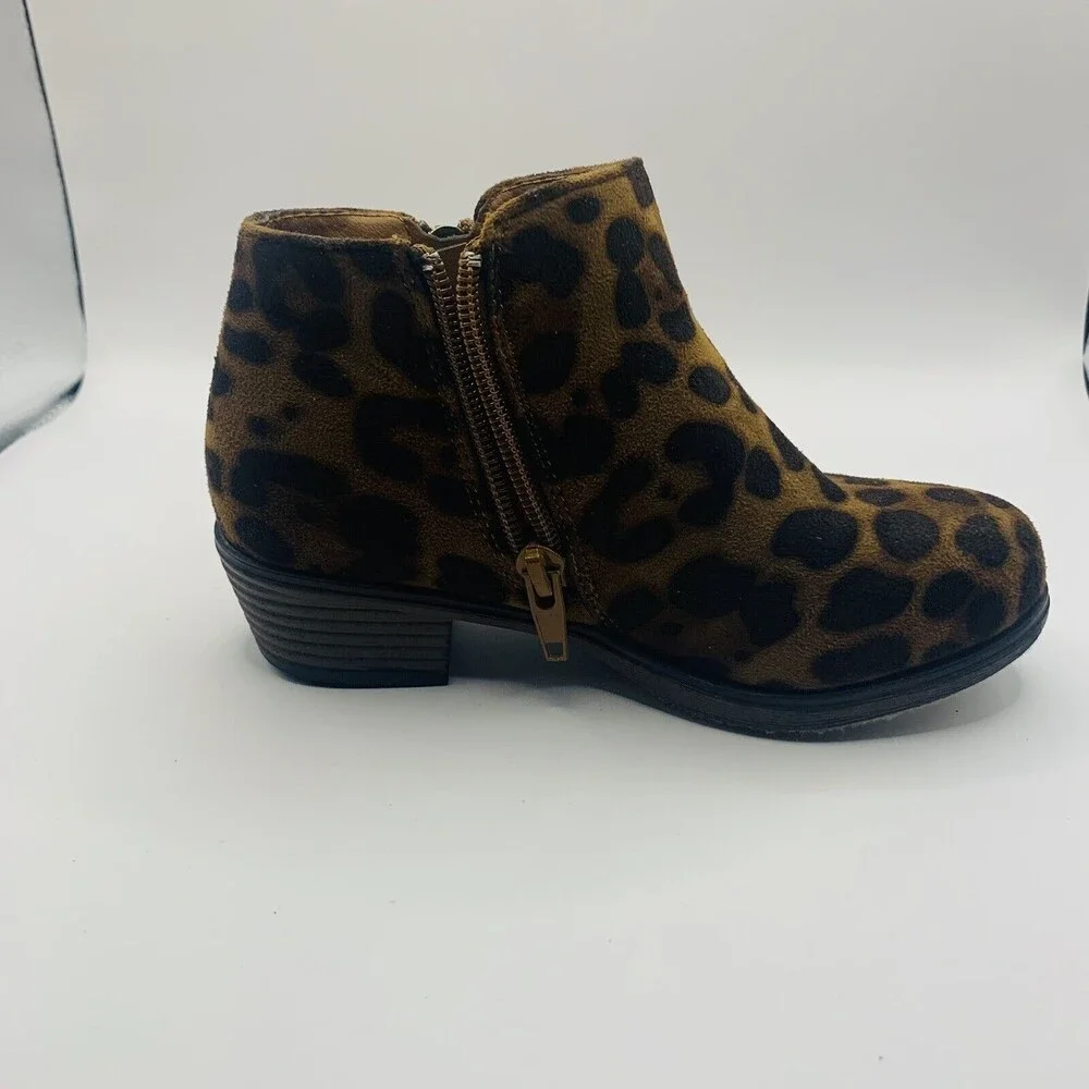 Pierre Dumas Kids Animal Print Leopard Zipp Faux Suede Ankle Shoe Boots Size 11